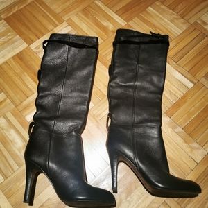 Black Authentic Leather Knee high length heel boot